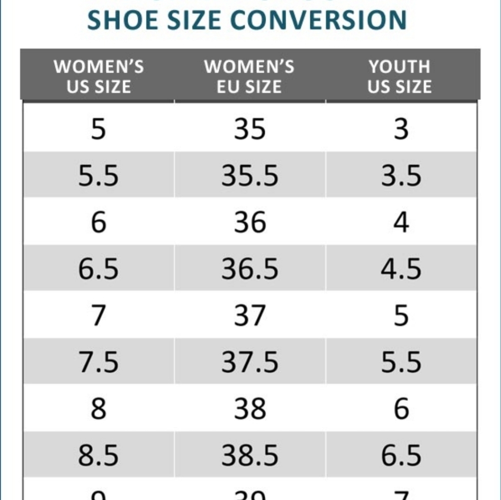 Mens Womens & Youth Shoe Conversion Chart!! Gem